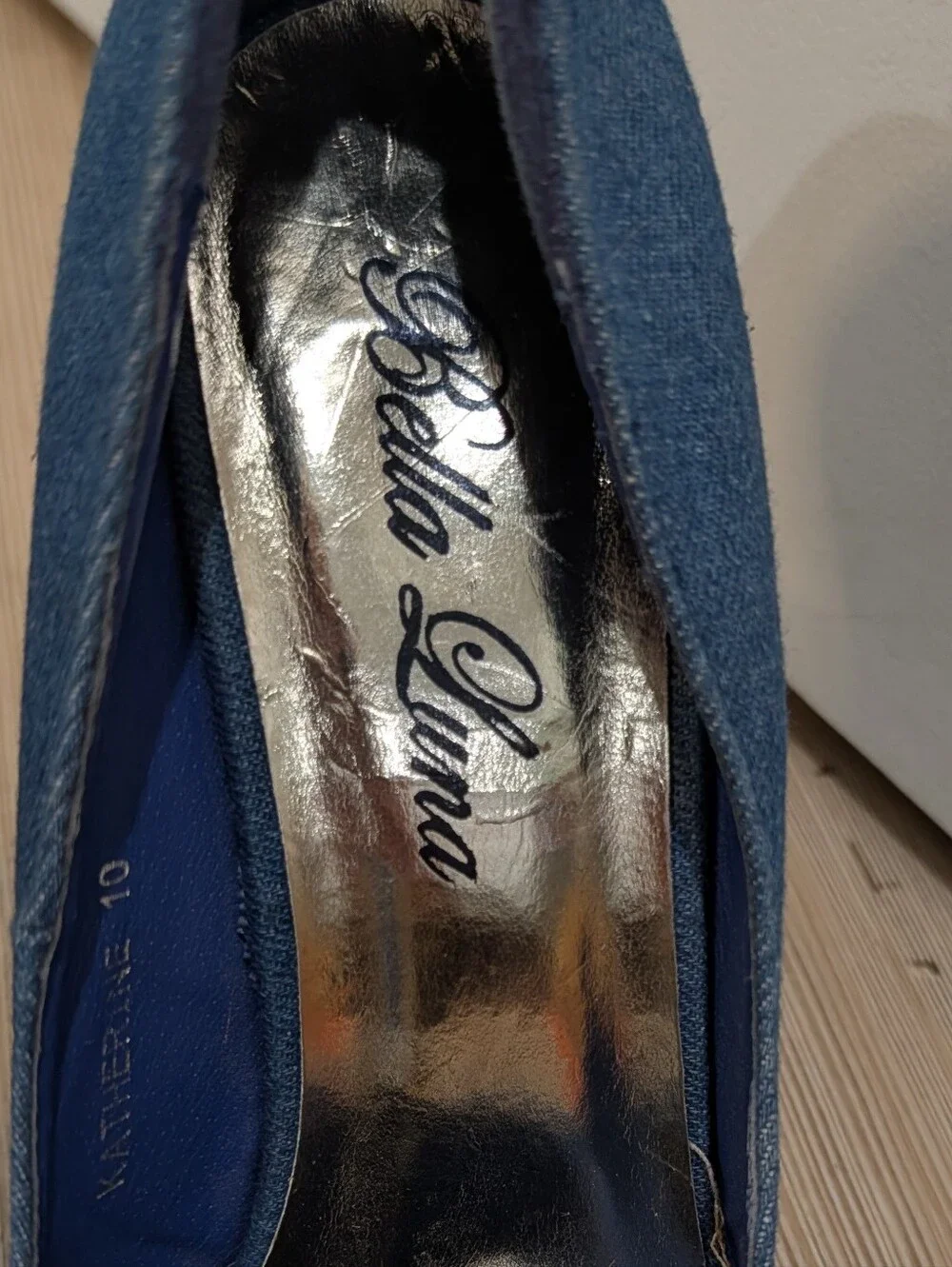 Denim Pointed Toe High Heels with Gold Buckle